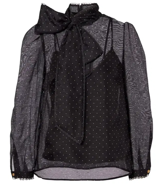 Polka-dot linen and silk blouse