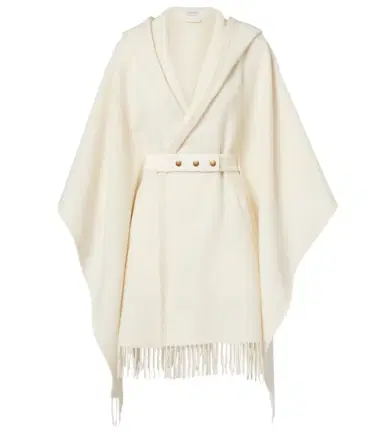Moncler Belted fringed virgin wool cape | Thumbnail 1 Moncler Belted fringed virgin wool cape | Thumbnail 1