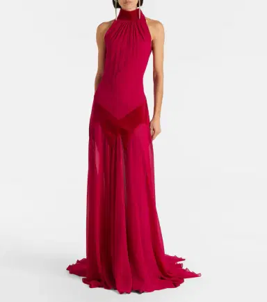 McQueen Velvet-trimmed silk georgette gown | Thumbnail 6