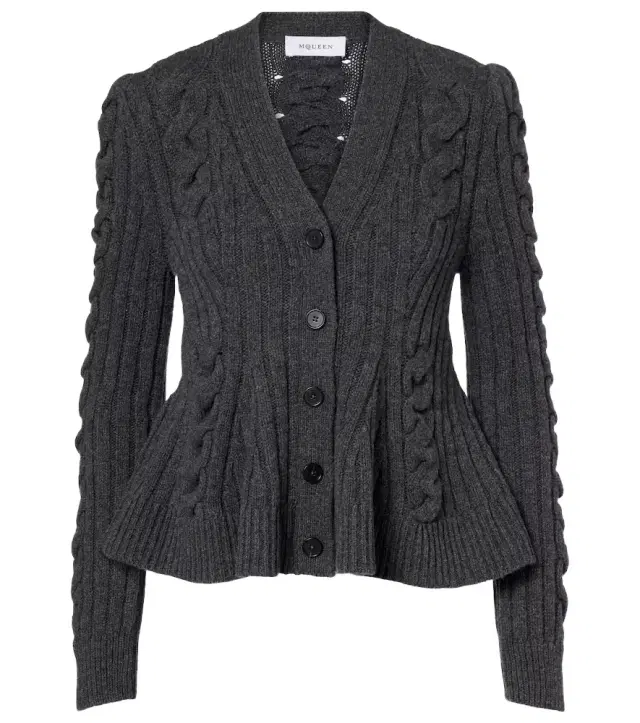 Cable-knit wool and cashmere cardigan