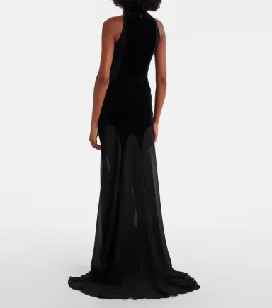 Alexander McQueen Velvet-trimmed silk georgette gown | Thumbnail 3