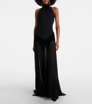 Alexander McQueen Velvet-trimmed silk georgette gown | Thumbnail 6