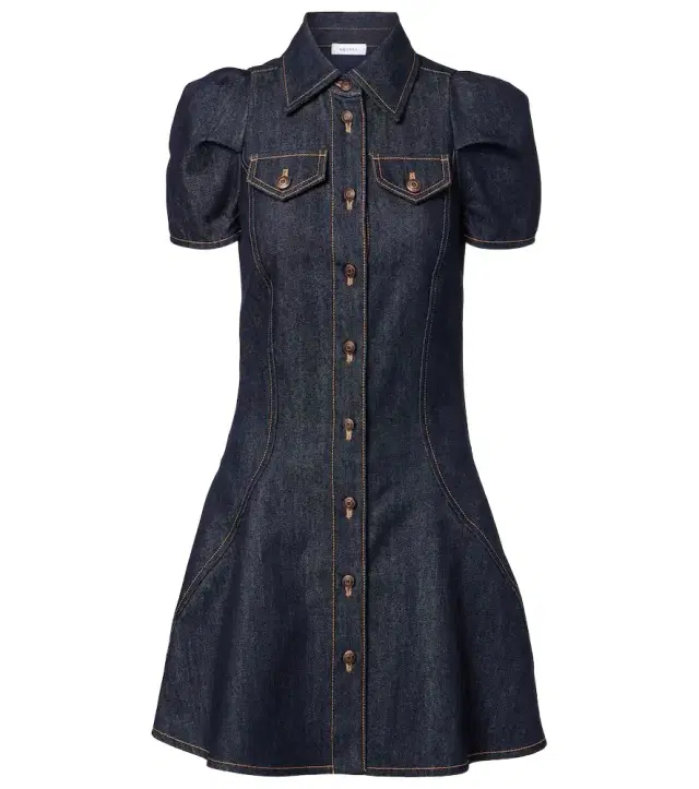 Puff-sleeve denim minidress