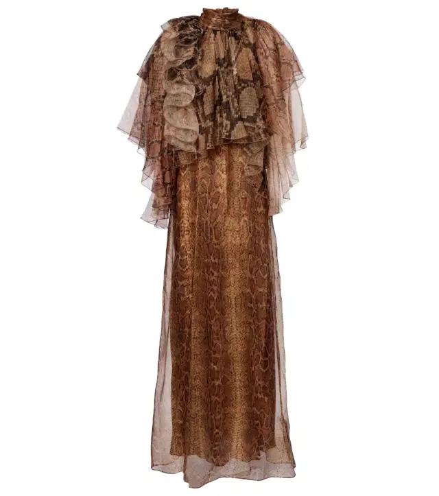 Memento ruffled silk gown
