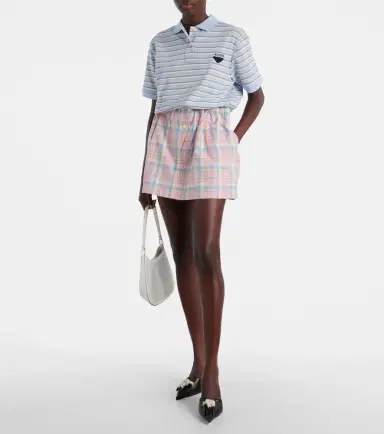 Prada Checked gathered cotton miniskirt | Thumbnail 2