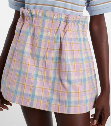 Prada Checked gathered cotton miniskirt | Thumbnail 4