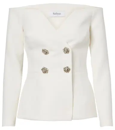 Safiyaa Bridal Kamile off-shoulder crêpe jacket | Thumbnail 1 Safiyaa Bridal Kamile off-shoulder crêpe jacket | Thumbnail 1