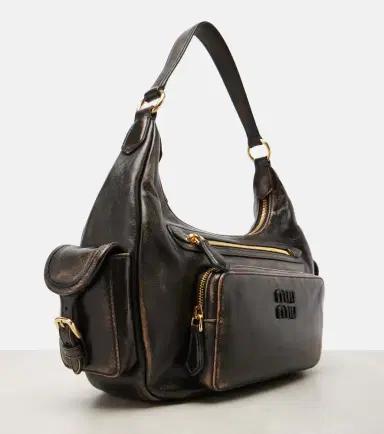 Miu Miu Distressed leather shoulder bag | Thumbnail 3 Miu Miu Distressed leather shoulder bag | Thumbnail 3