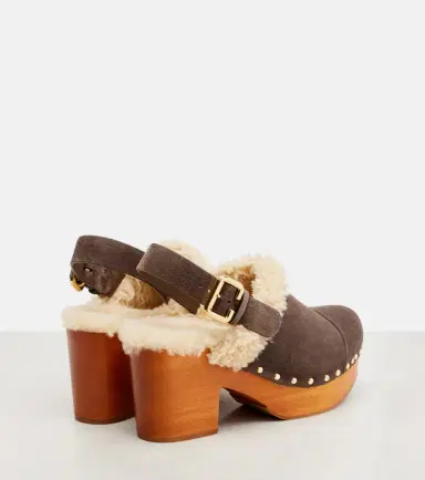 Chloe Chloé Jeannette shearling-trimmed suede wedge clogs | Thumbnail 2 Chloe Chloé Jeannette shearling-trimmed suede wedge clogs | Thumbnail 2