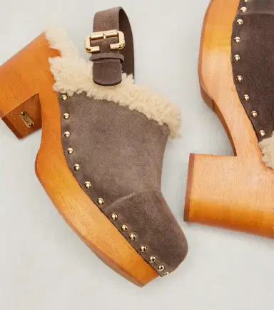 Chloe Chloé Jeannette shearling-trimmed suede wedge clogs | Thumbnail 3 Chloe Chloé Jeannette shearling-trimmed suede wedge clogs | Thumbnail 3