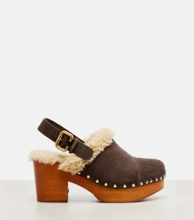 Chloe Chloé Jeannette shearling-trimmed suede wedge clogs | Thumbnail 4 Chloe Chloé Jeannette shearling-trimmed suede wedge clogs | Thumbnail 4