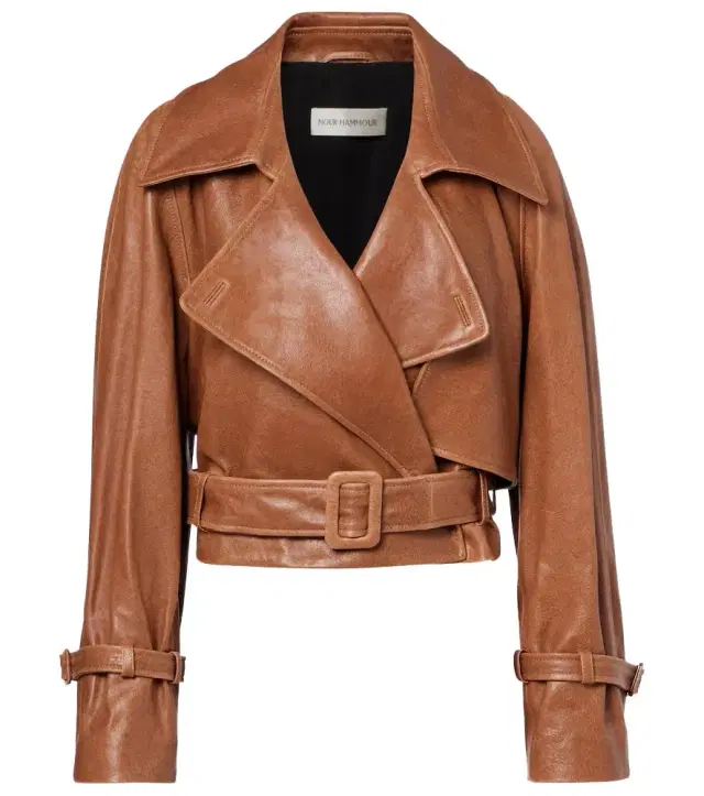 Nour Hammour Hatti cropped leather biker jacket