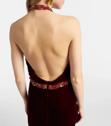 Costarellos Draped embellished halterneck velvet gown | Thumbnail 2