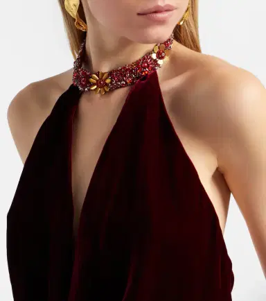 Costarellos Draped embellished halterneck velvet gown | Thumbnail 3