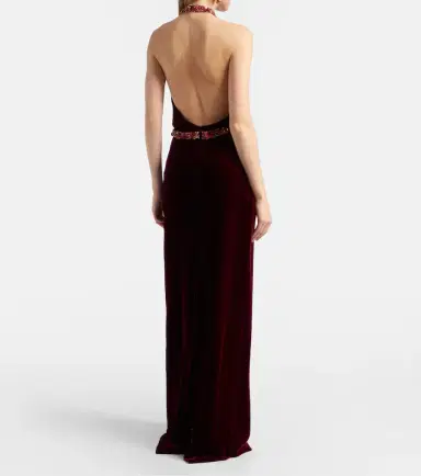 Costarellos Draped embellished halterneck velvet gown | Thumbnail 6