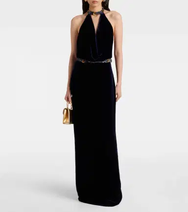 Costarellos Crystal-embellished velvet gown | Thumbnail 2