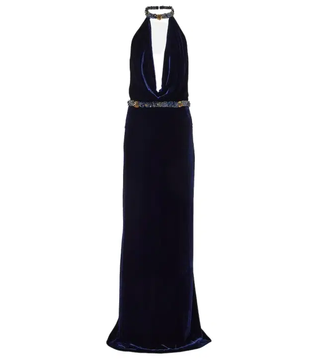 Crystal-embellished velvet gown