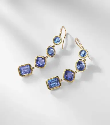 Octavia Elizabeth Cascade 18kt gold drop earrings with diamonds and tanzanites | Thumbnail 5 Octavia Elizabeth Cascade 18kt gold drop earrings with diamonds and tanzanites | Thumbnail 5