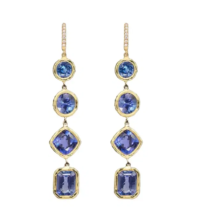 Octavia Elizabeth Cascade 18kt gold drop earrings with diamonds and tanzanites