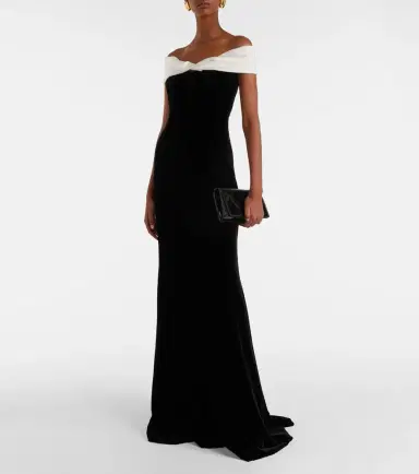 Costarellos Off-shoulder velvet bustier gown | Thumbnail 3