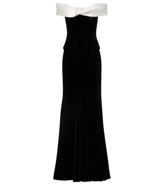 Off-shoulder velvet bustier gown