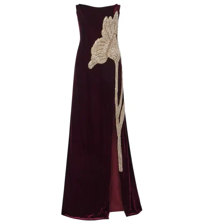 Costarellos Crystal-embellished velvet gown