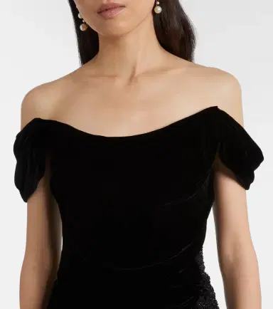 Costarellos Embellished off-shoulder velvet gown | Thumbnail 3 Costarellos Embellished off-shoulder velvet gown | Thumbnail 3