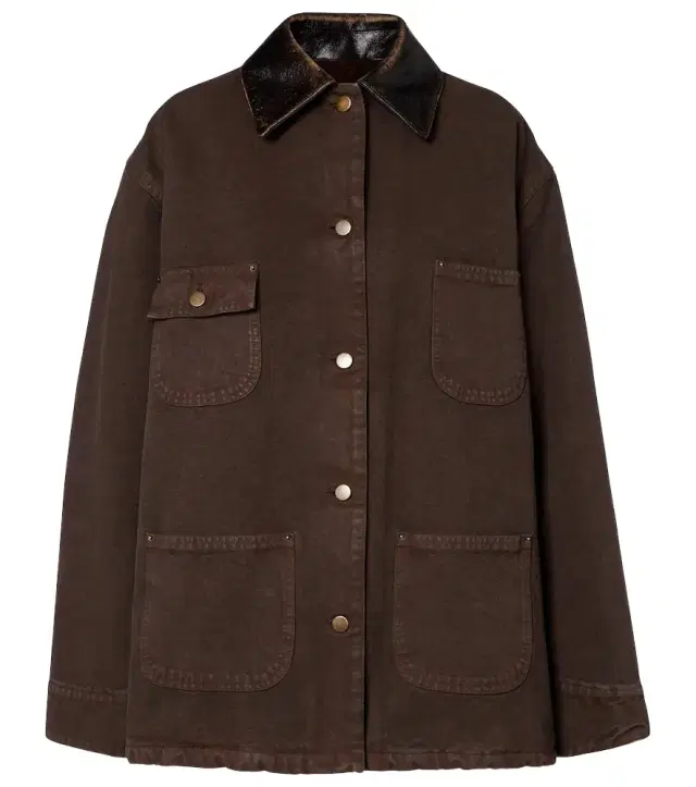 Leather-trimmed cotton canvas field jacket