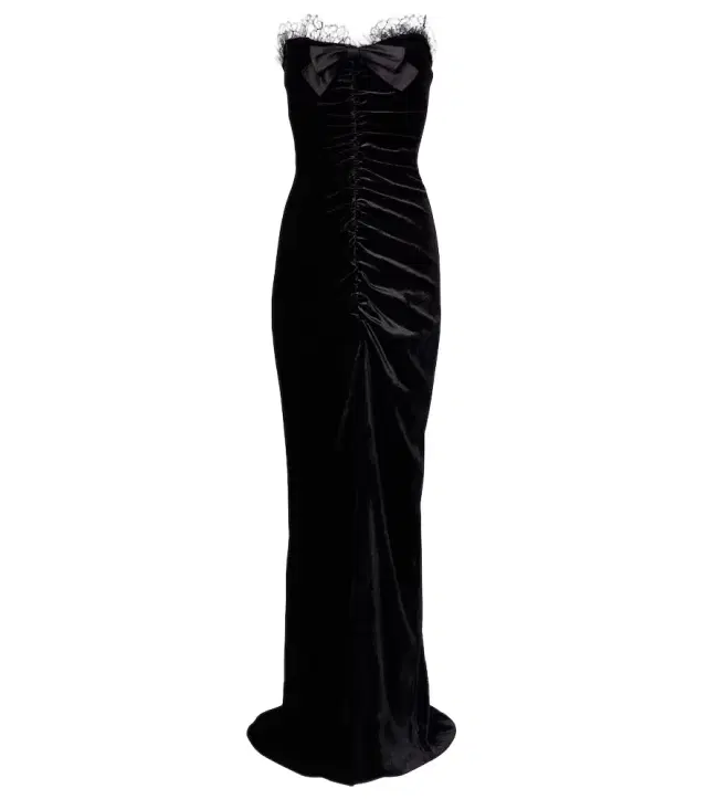 Bow-detail ruched silk-trimmed velvet gown