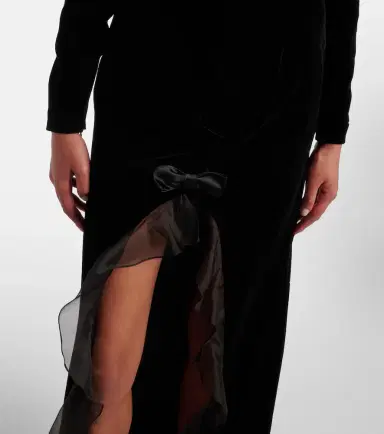 Alessandra Rich Ruched silk-trimmed asymmetric velvet gown | Thumbnail 3