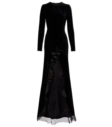 Alessandra Rich Ruched silk-trimmed asymmetric velvet gown | Thumbnail 1