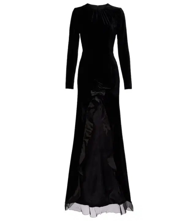 Ruched silk-trimmed asymmetric velvet gown
