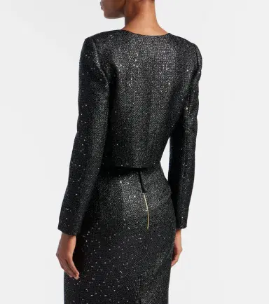 Carolina Herrera Sequined cropped lamé tweed jacket | Thumbnail 2