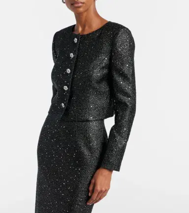 Carolina Herrera Sequined cropped lamé tweed jacket | Thumbnail 3