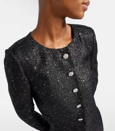 Carolina Herrera Sequined cropped lamé tweed jacket | Thumbnail 4