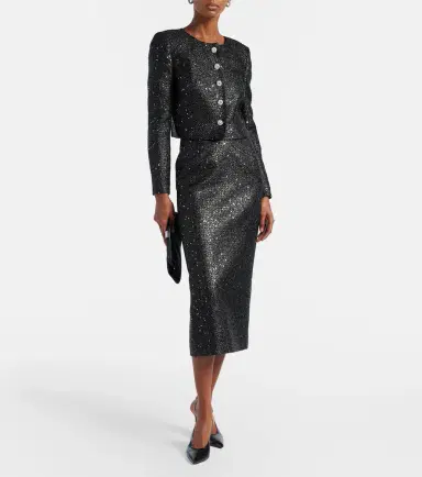 Carolina Herrera Sequined cropped lamé tweed jacket | Thumbnail 5