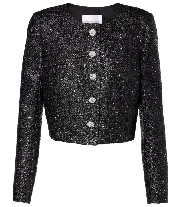 Carolina Herrera Sequined cropped lamé tweed jacket