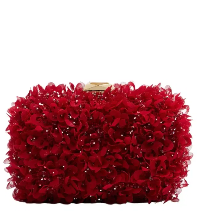 Cloud embellished satin clutch