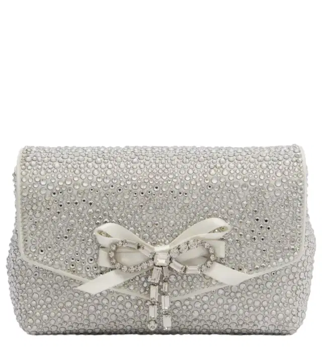 Soft Bow Mini embellished satin clutch
