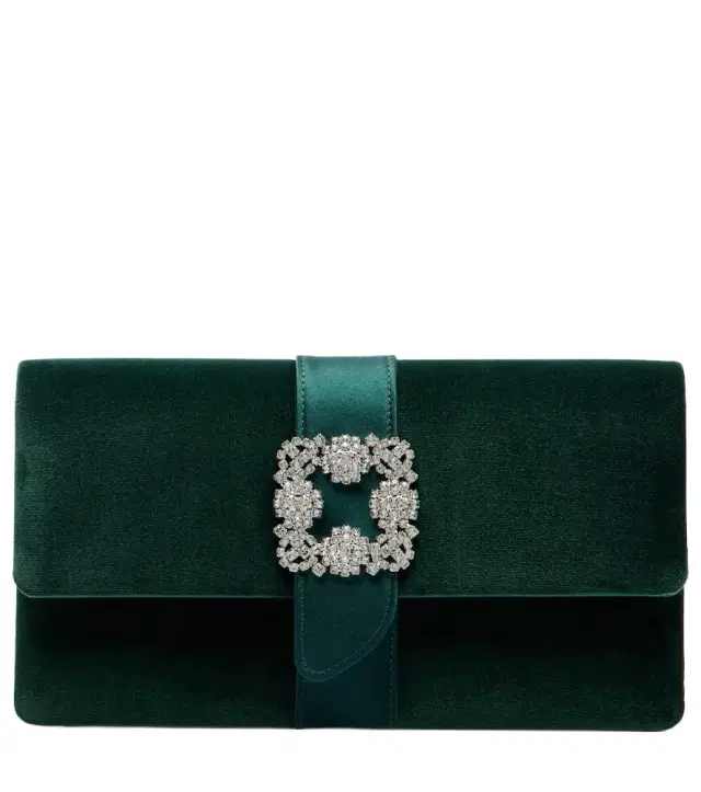 Manolo Blahnik Capri embellished velvet clutch