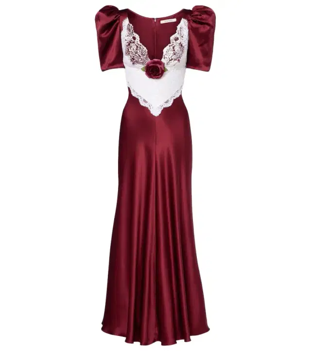Rodarte Floral-appliqué lace-trimmed silk gown