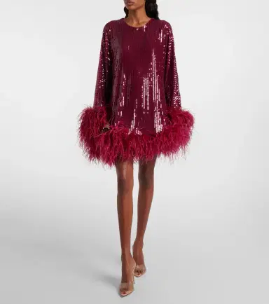 Taller Marmo Vegas sequined feather-trimmed chiffon kaftan | Thumbnail 3