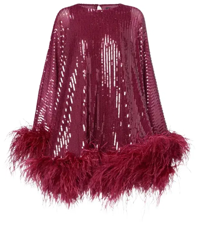 Vegas sequined feather-trimmed chiffon kaftan