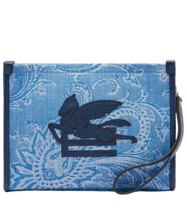 Etro Eyes Mini embroidered denim jacquard pouch
