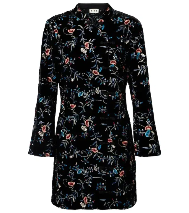 Rixo Delphina embroidered velvet minidress