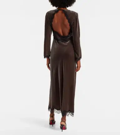 Rixo Alesha lace-trimmed velvet midi dress | Thumbnail 3 Rixo Alesha lace-trimmed velvet midi dress | Thumbnail 3