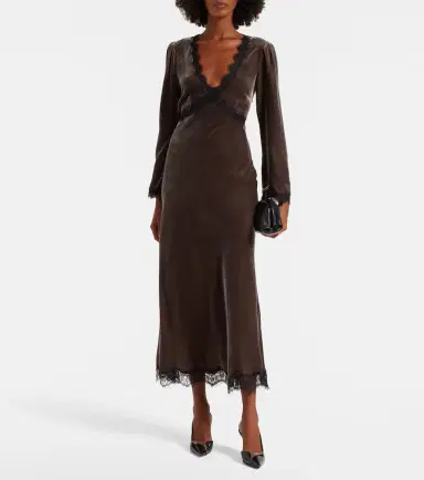 Rixo Alesha lace-trimmed velvet midi dress | Thumbnail 5 Rixo Alesha lace-trimmed velvet midi dress | Thumbnail 5