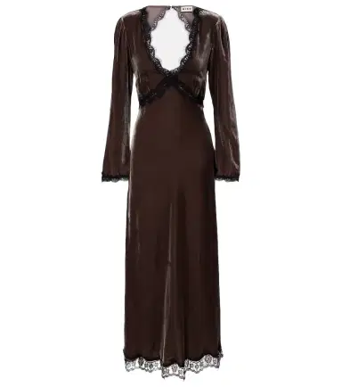 Rixo Alesha lace-trimmed velvet midi dress | Thumbnail 1 Rixo Alesha lace-trimmed velvet midi dress | Thumbnail 1