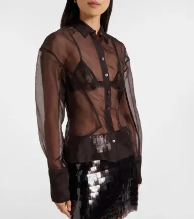 Staud Aida sheer silk organza shirt | Thumbnail 6
