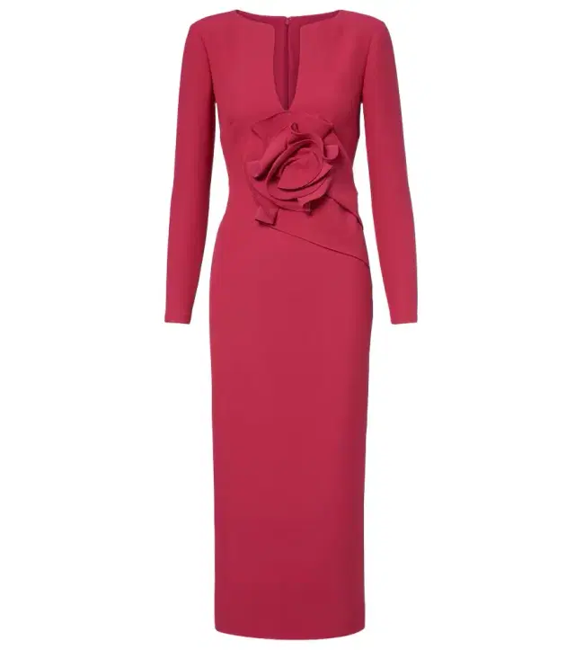 Floral-appliqué crêpe midi dress